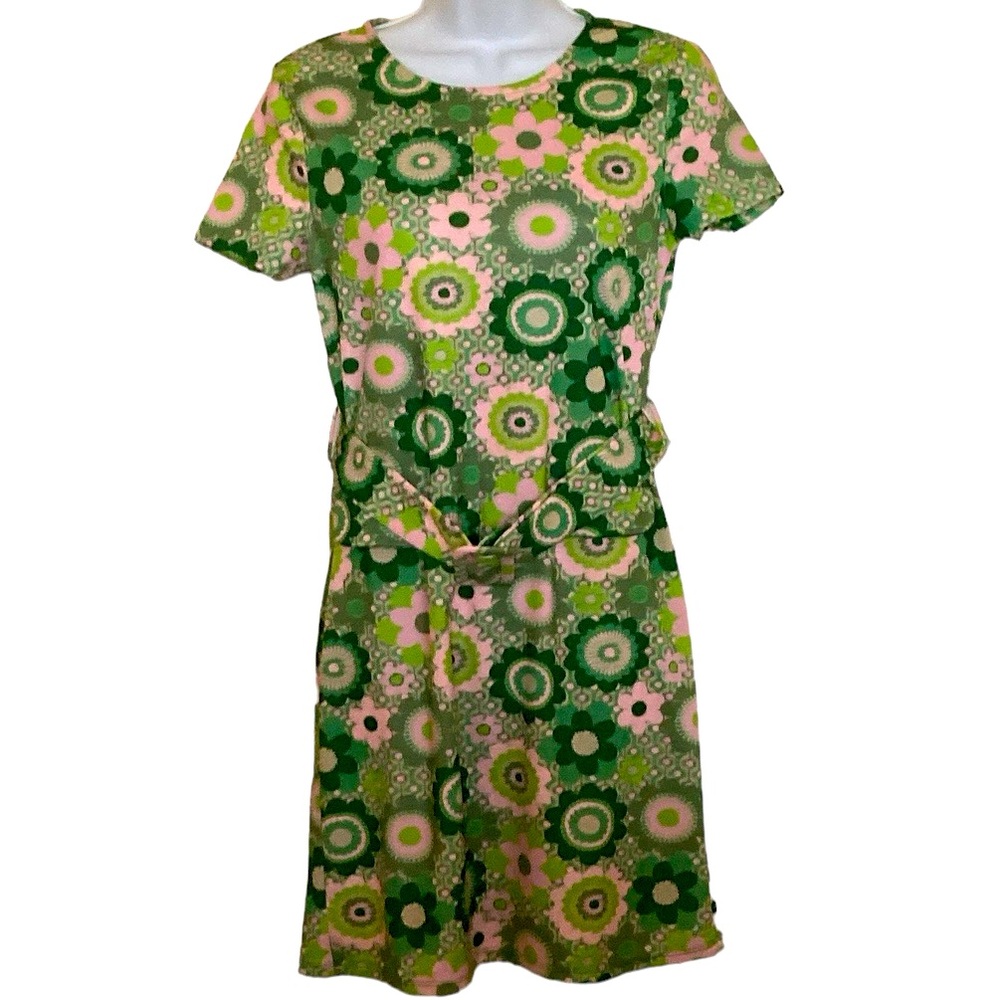ASOS River Island NWT Retro Dress, pink/green, belt, mock pocket flaps , size 4